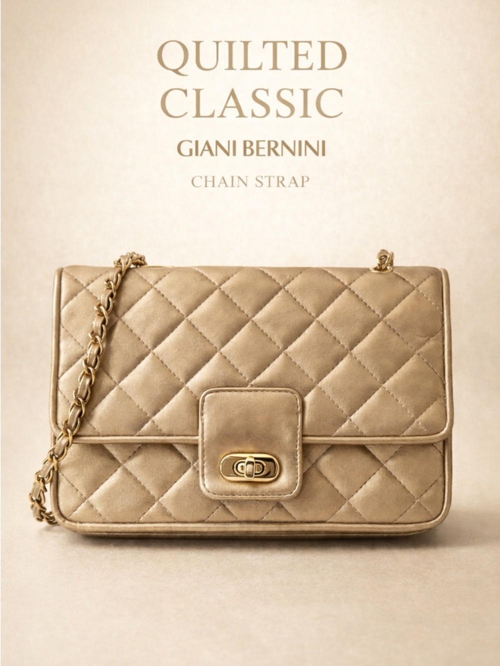 Giani Bernini Quilted Crossbody Bag - Champagne Gold